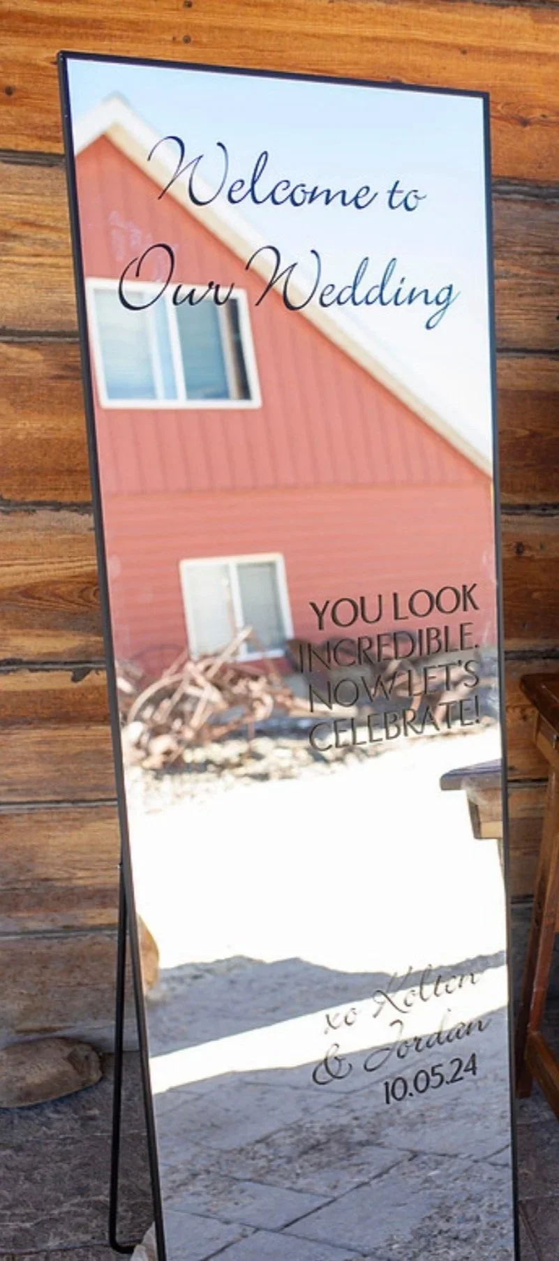 Welcome/Photo Op Mirror Pickup or Delivery - $40 

(mirrors available at 6/8 ft. & gold/black - custom vinyl available at additional cost - delivery fee based on mileage)