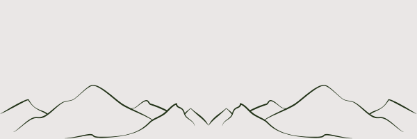 Minimalist black outline drawing of mountain ranges against a white background.