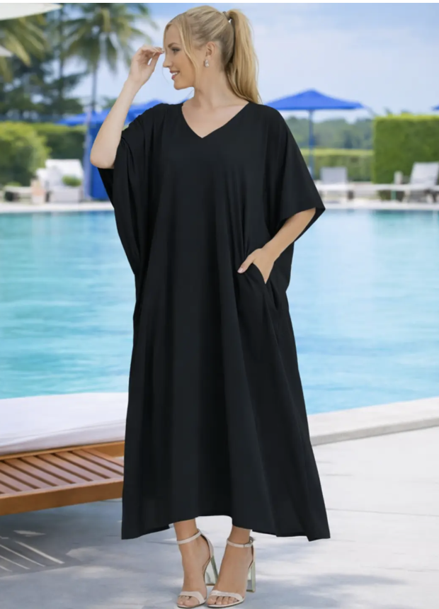 Women's Kaftan Dress Black, XXL