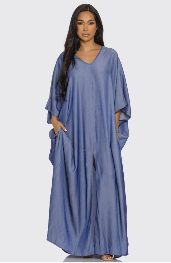 Maxi Dress Kaftan: DENIM, ONE SIZE