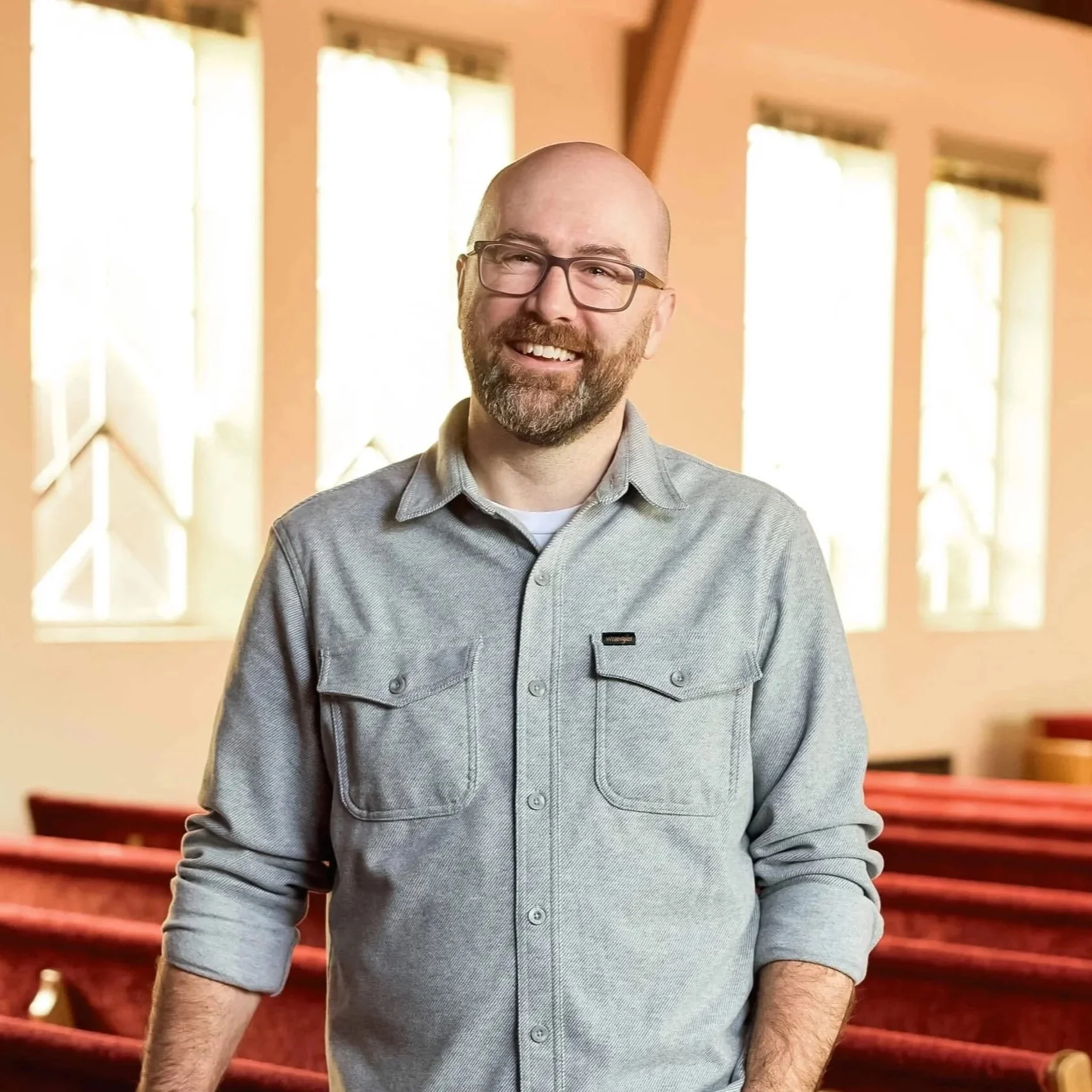 Portrait of Mark Mohrlang, Head Pastor of Crown Hill Church in Seattle's Crown Hill neighborhood.