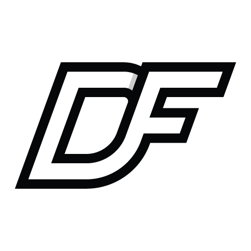 Black and white logo with stylized letters 'D' and 'F'