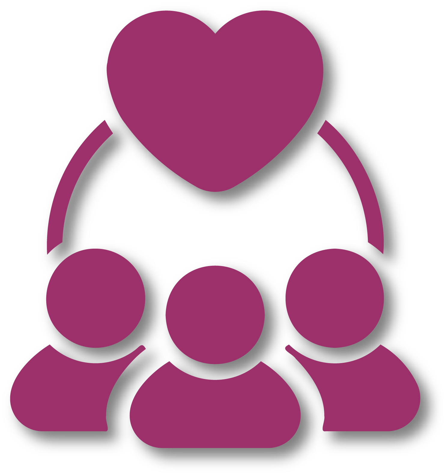 Icon of five purple people figures with a large purple heart above them.