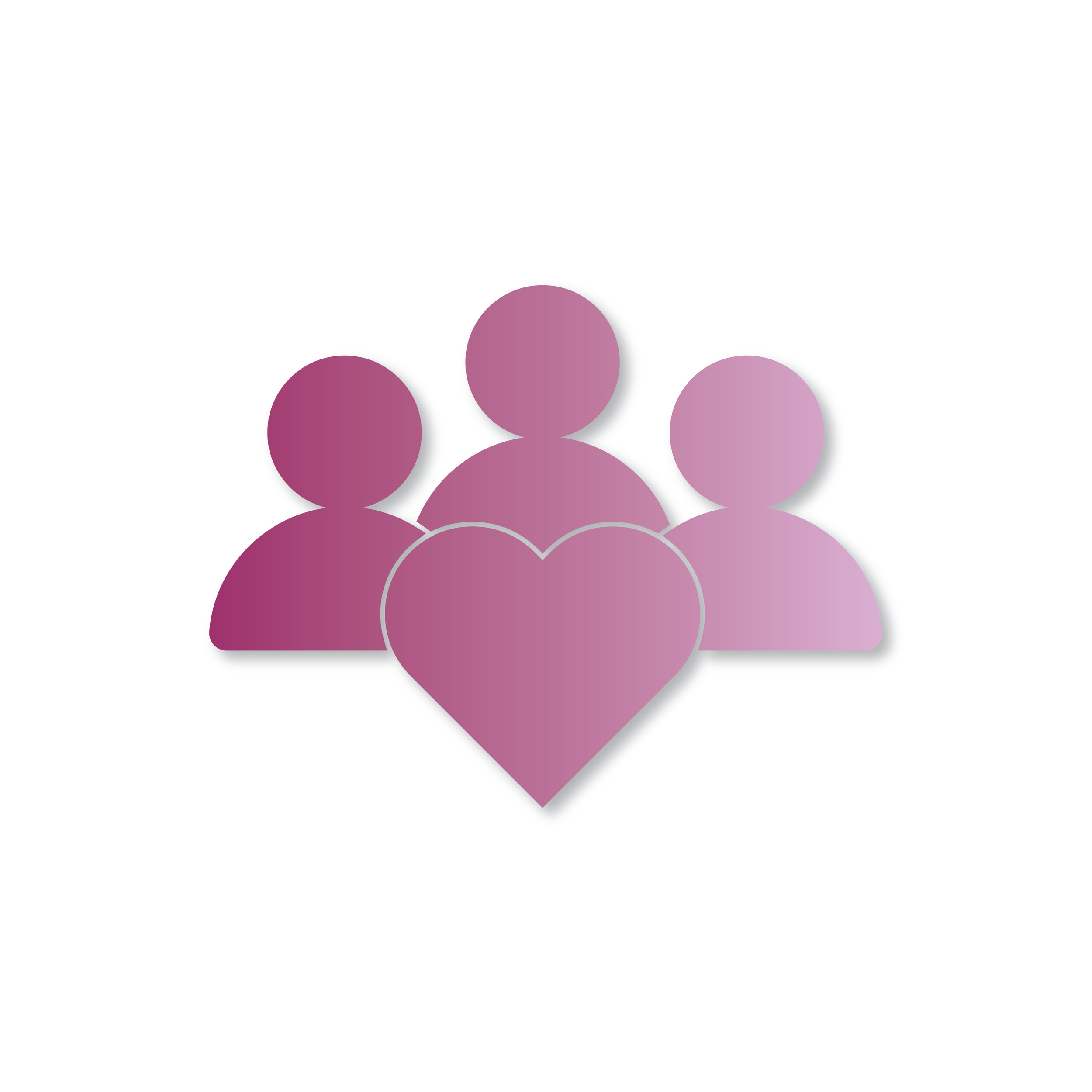 Three people with a heart, representing compassion and support.