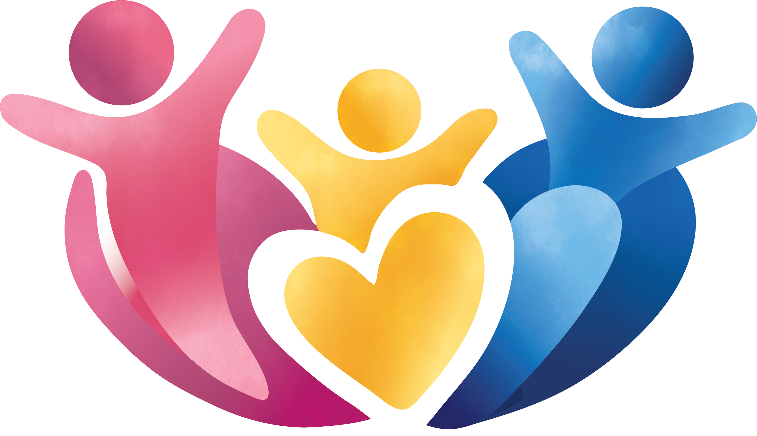 Colorful logo featuring three stylized figures surrounding a heart, representing community, care, and connection.