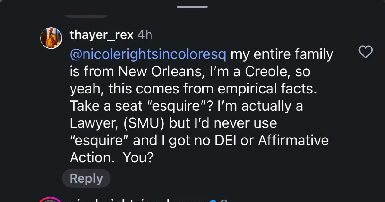 I usually don't post things outside of IP on this page, but I felt compelled (or pissed enough?) to address a response I received after defending the people of New Orleans.

I don't care whether DEI or Affirmative Action was used as the basis for giv