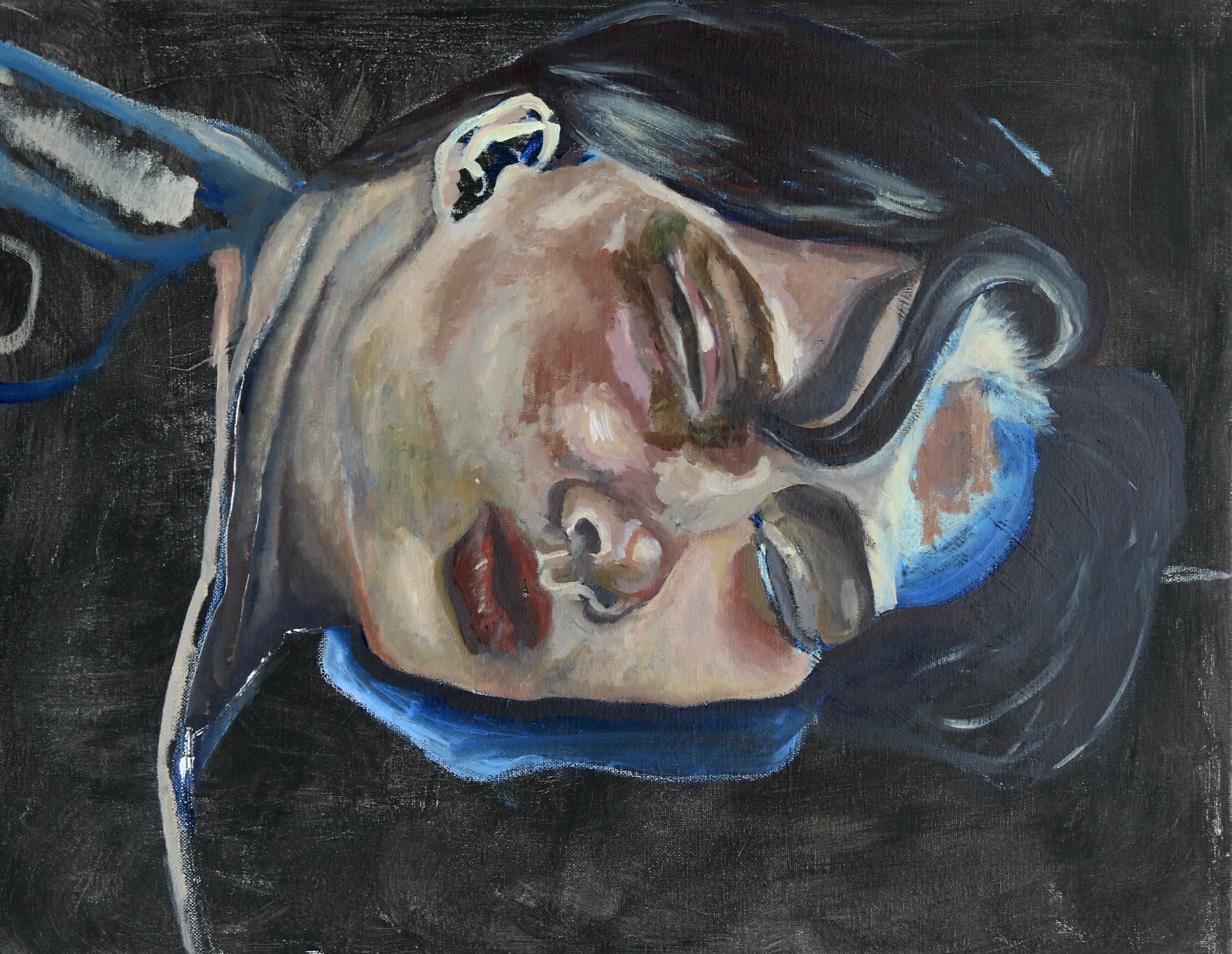 A painter's portrait of a painted with visible brushstrokes in an impressionistic style.