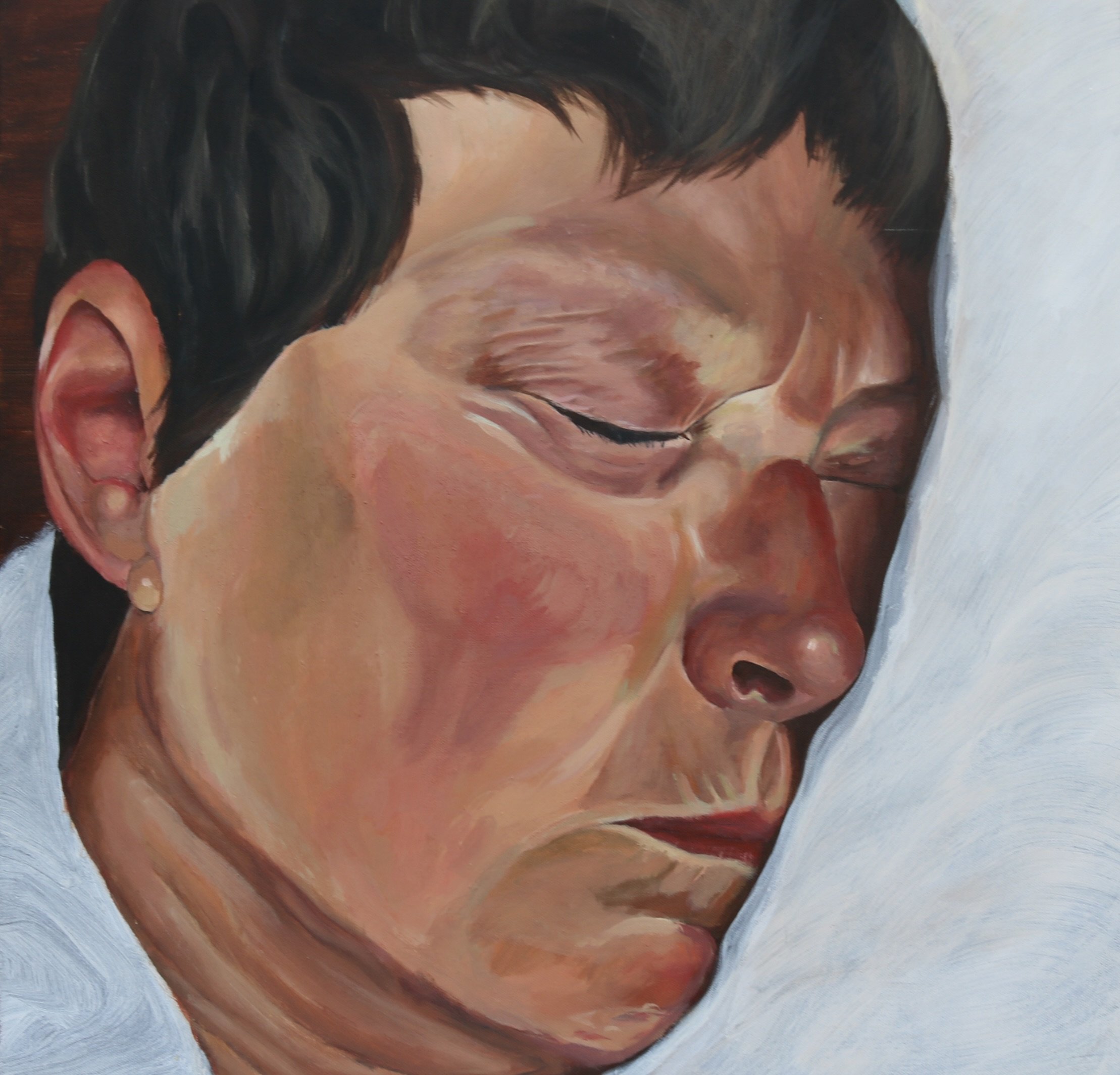 A painting of a woman asleep.