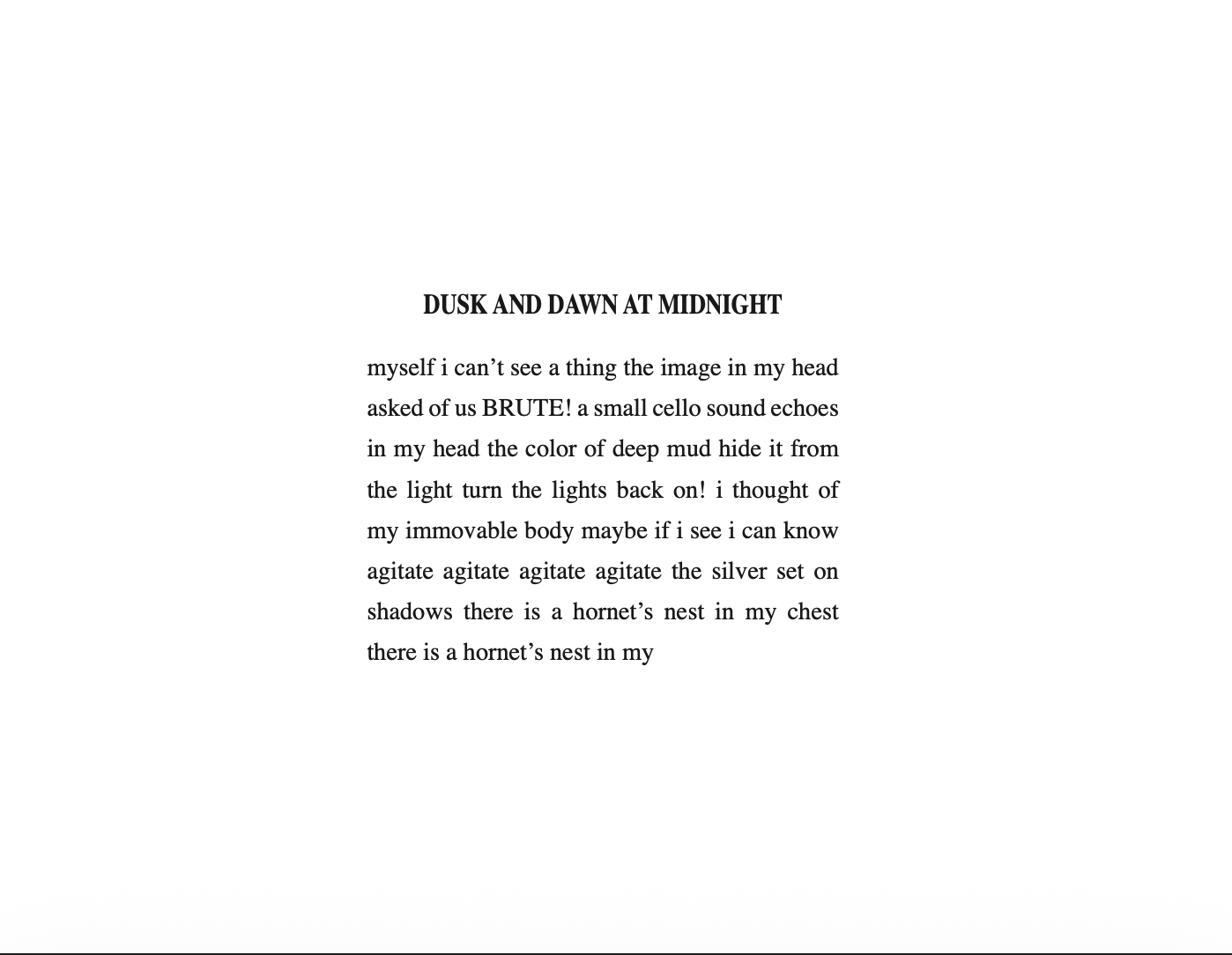 A poem titled 'Dusk and Dawn at Midnight' displayed on a white background with black text.