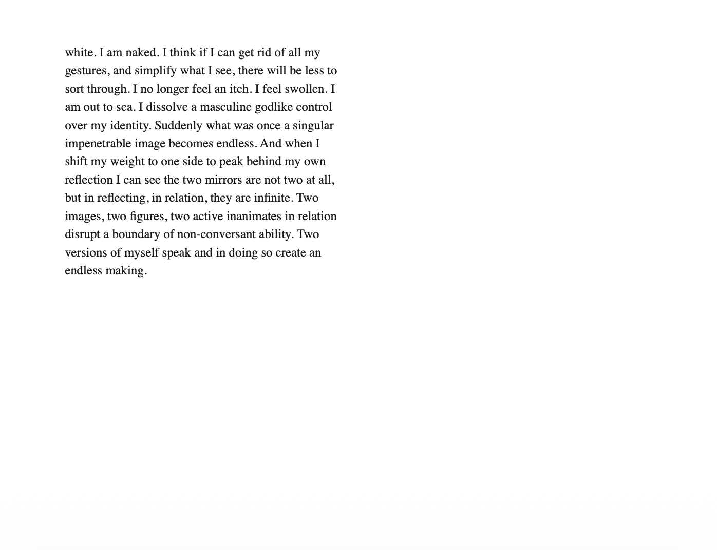 A page from a book or document with text discussing themes of identity, perception, and self-reflection.