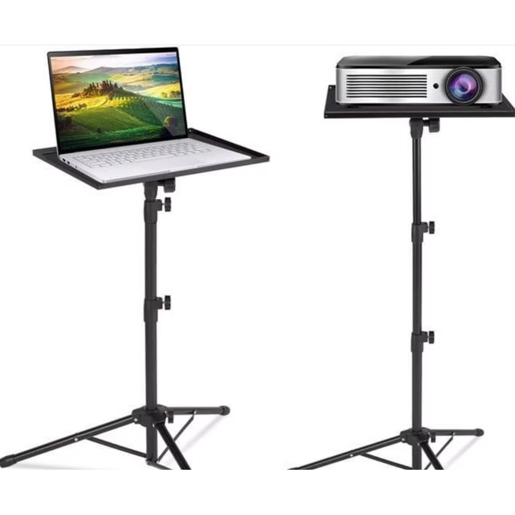 Laptop computer and video projector on adjustable stands