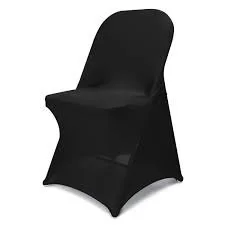 A black chair with a fitted cover that extends to the floor.