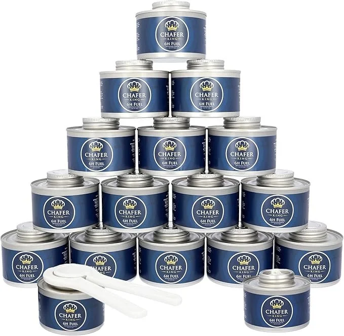 A pyramid of 16 cans labeled "Chaffer King 6H Fuel" with a white applicator included in front.