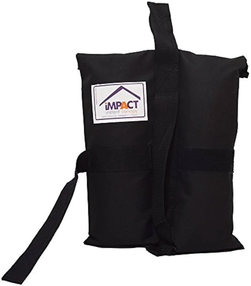 Black portable canopy bag with a label that reads 'Impact Instant Canopy' and a carrying strap.