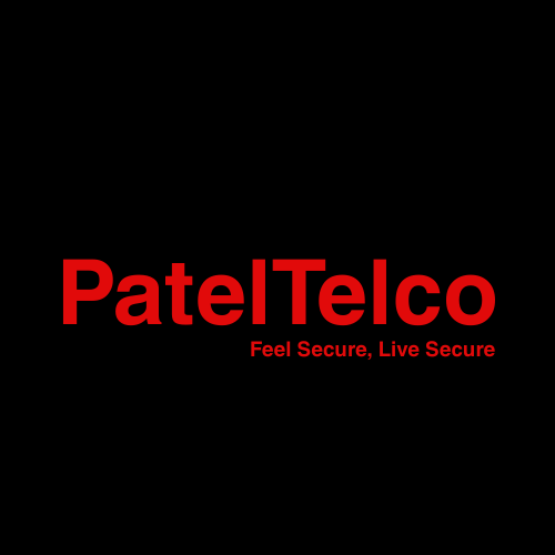 Logo for PatelTelco with the tagline "Feel Secure, Live Secure."