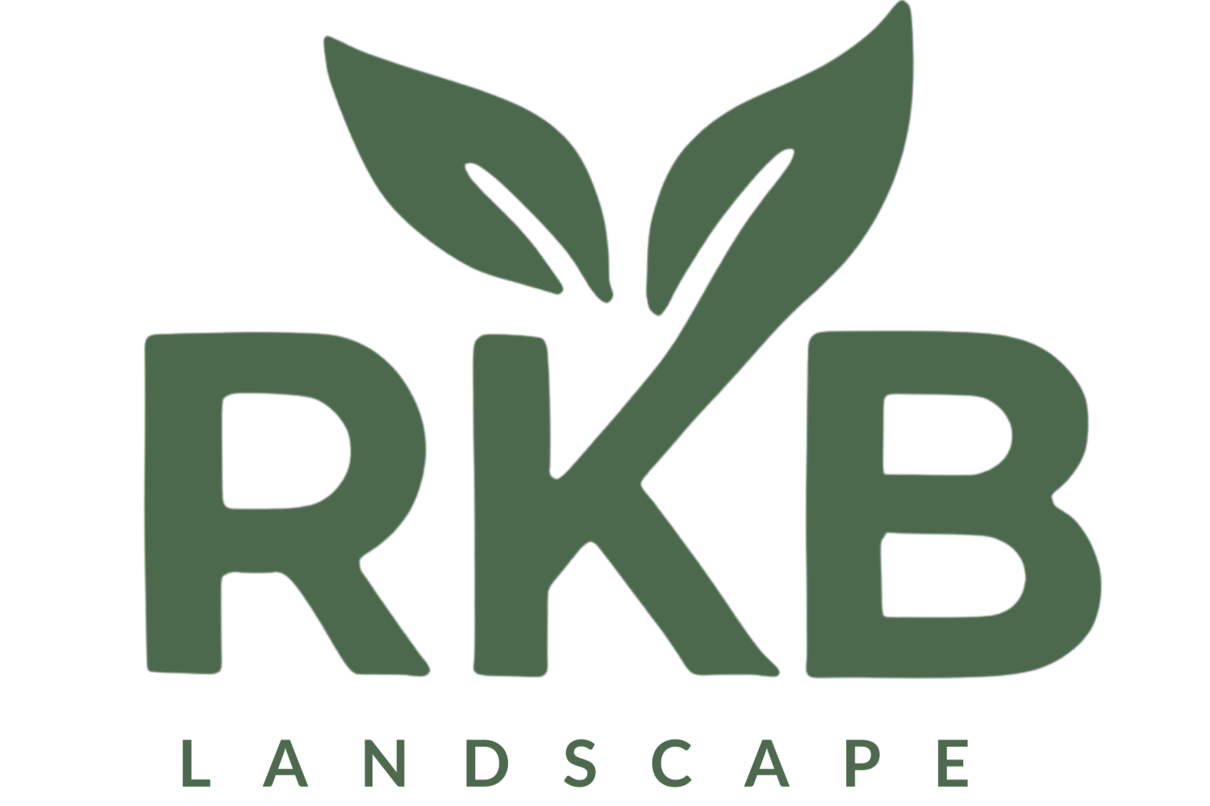 Logo of RK Landscape featuring stylized green leaves above the letters 'RK' and the word 'Landscape' below.