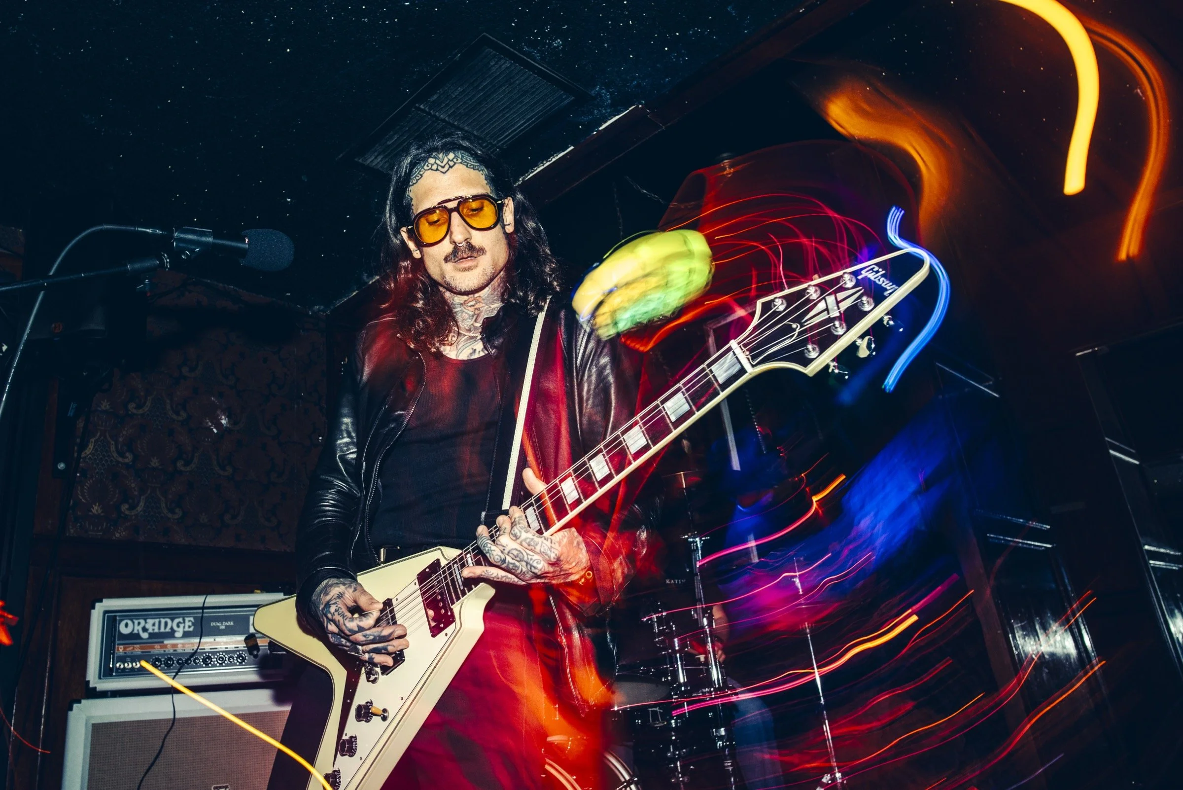 KaL and a Flying Custom Shop Flying V at 3Clubs in Hollywood by Bryan Greenberg