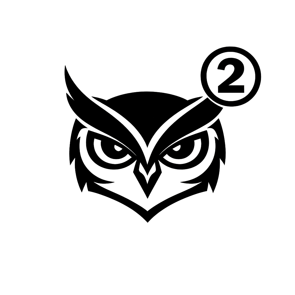 And owl head with a number 2.
