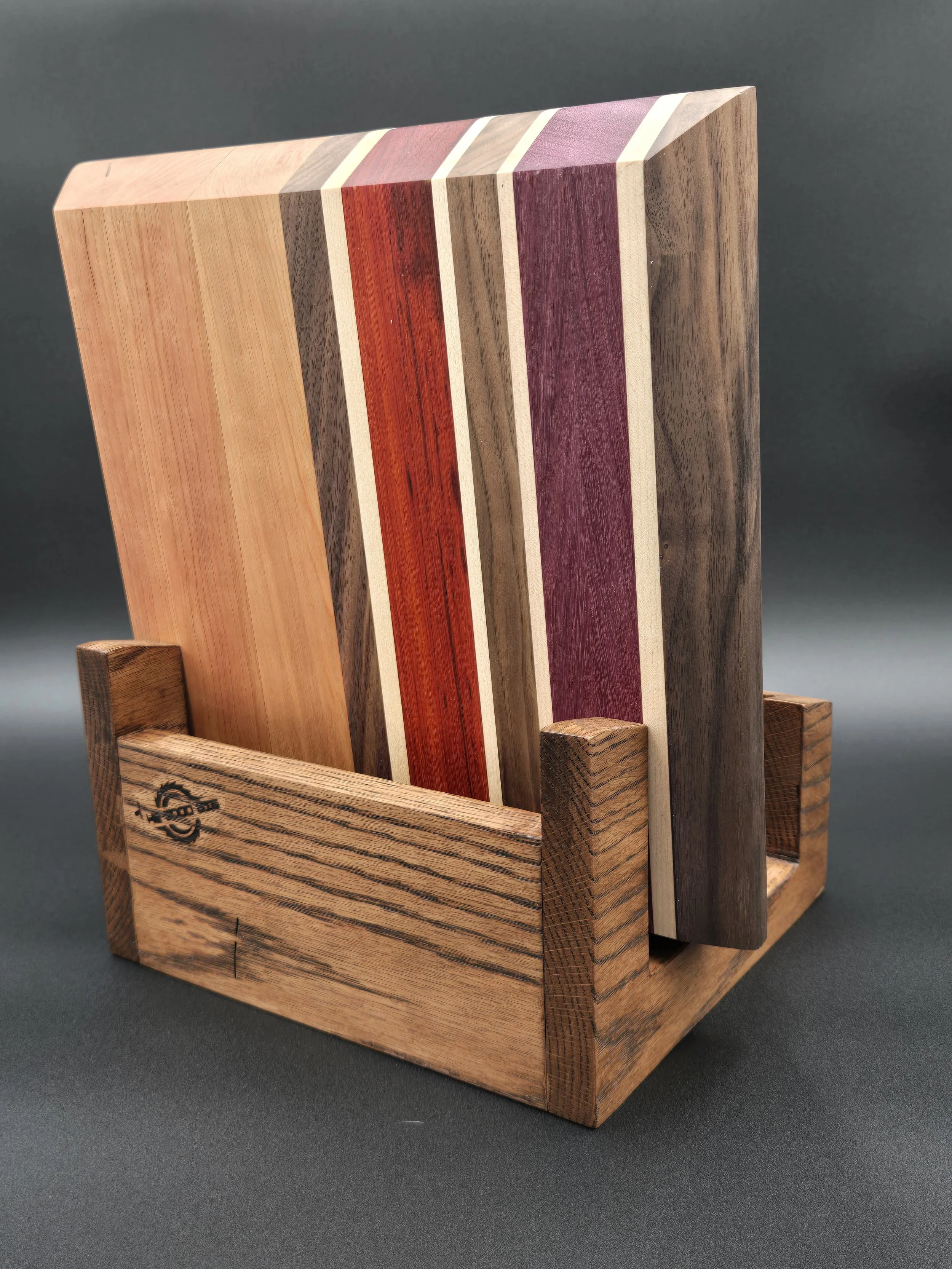 Cutting board holders with 2 ore 3 slot variations.