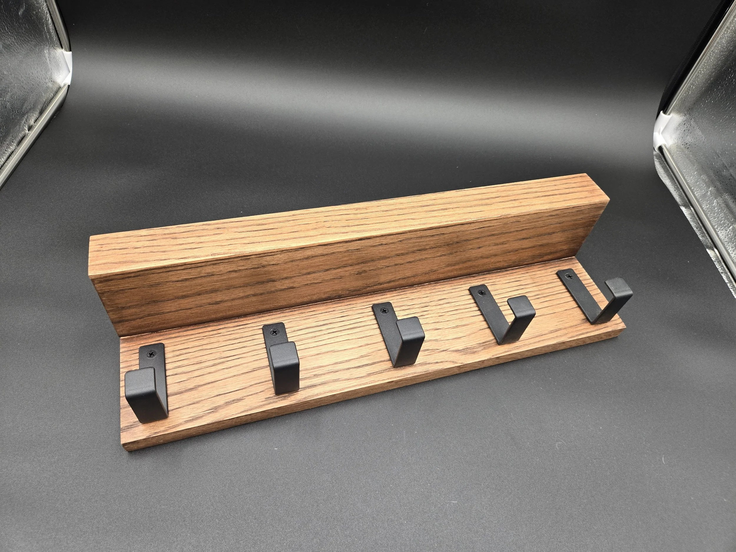 Oak shelf with key or coat hooks.  made to your size and finish requirements