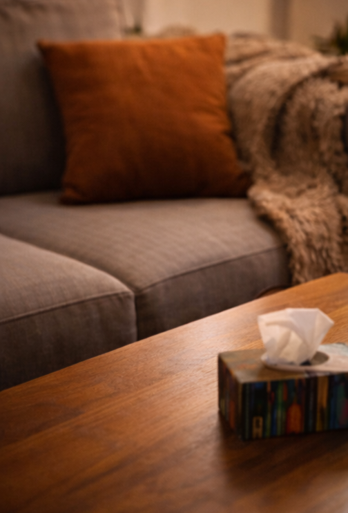 Warm and attentive therapy environment at Knots Counseling in Downtown Brooklyn, featuring a comfortable office setting designed for individual and couples psychotherapy sessions.