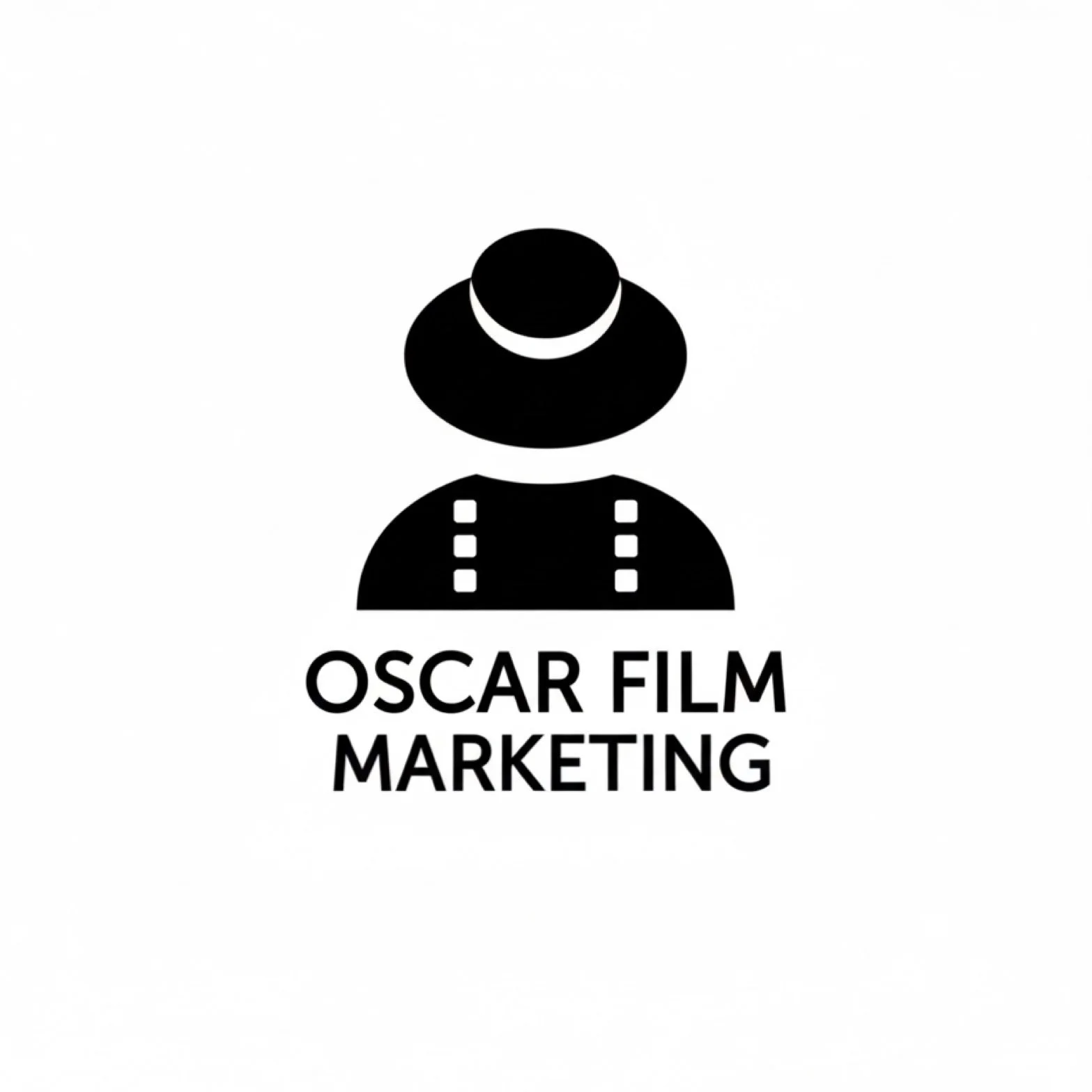 Black and white logo featuring a stylized person wearing a hat with text "Oscar Film Marketing" beneath.