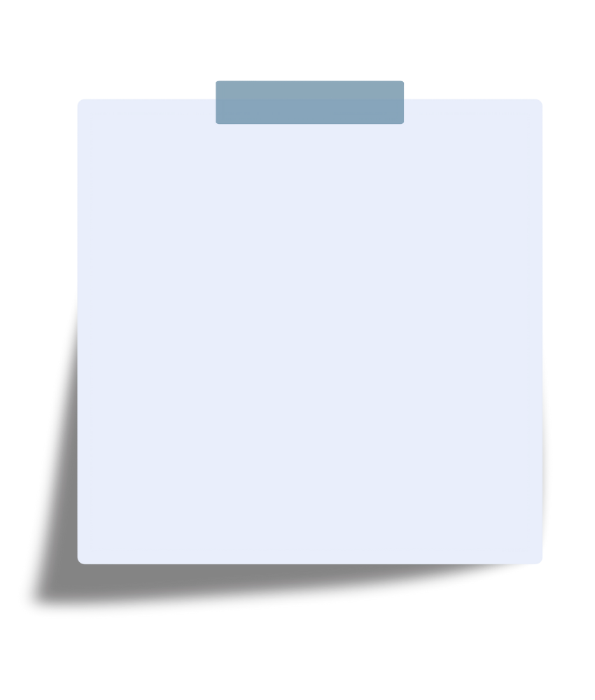 A blank white sticky note attached with light blue tape on a black surface.