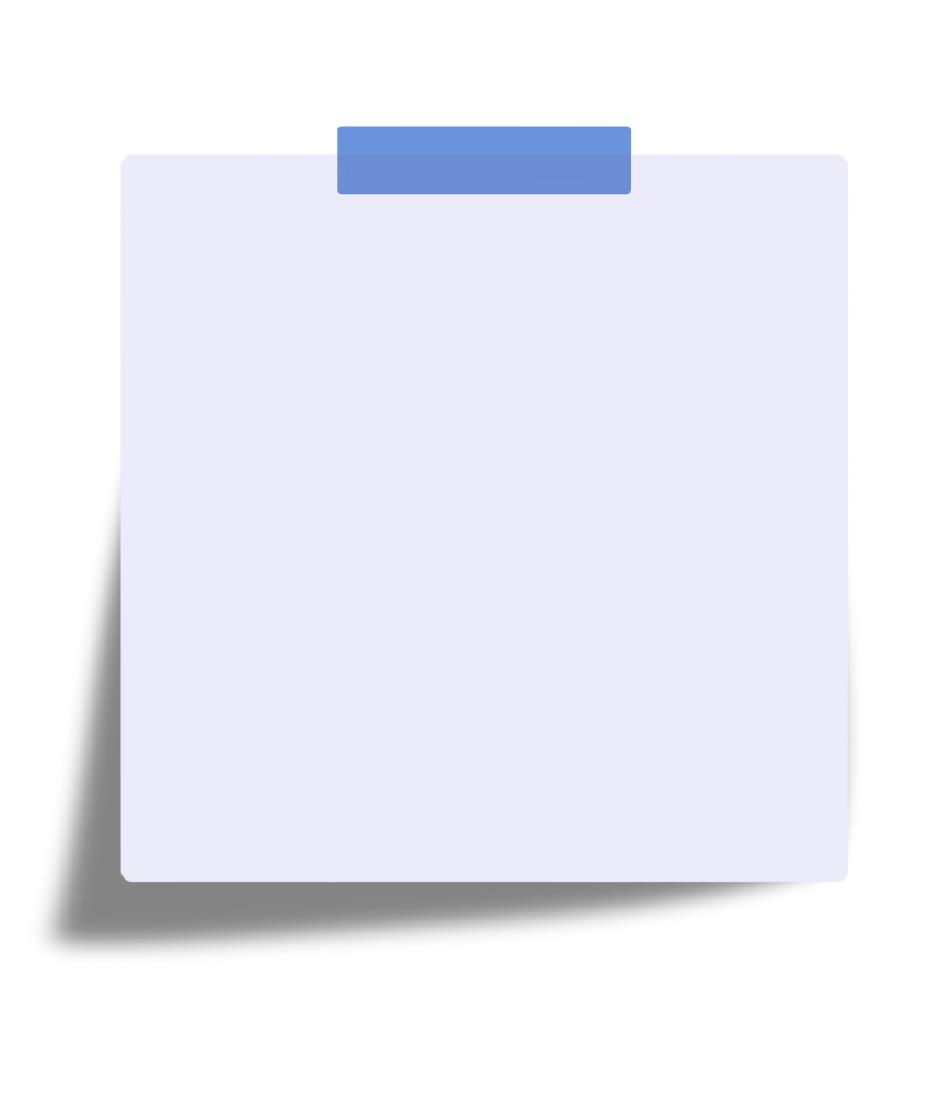 A blank white sticky note attached to a dark surface with blue tape at the top.
