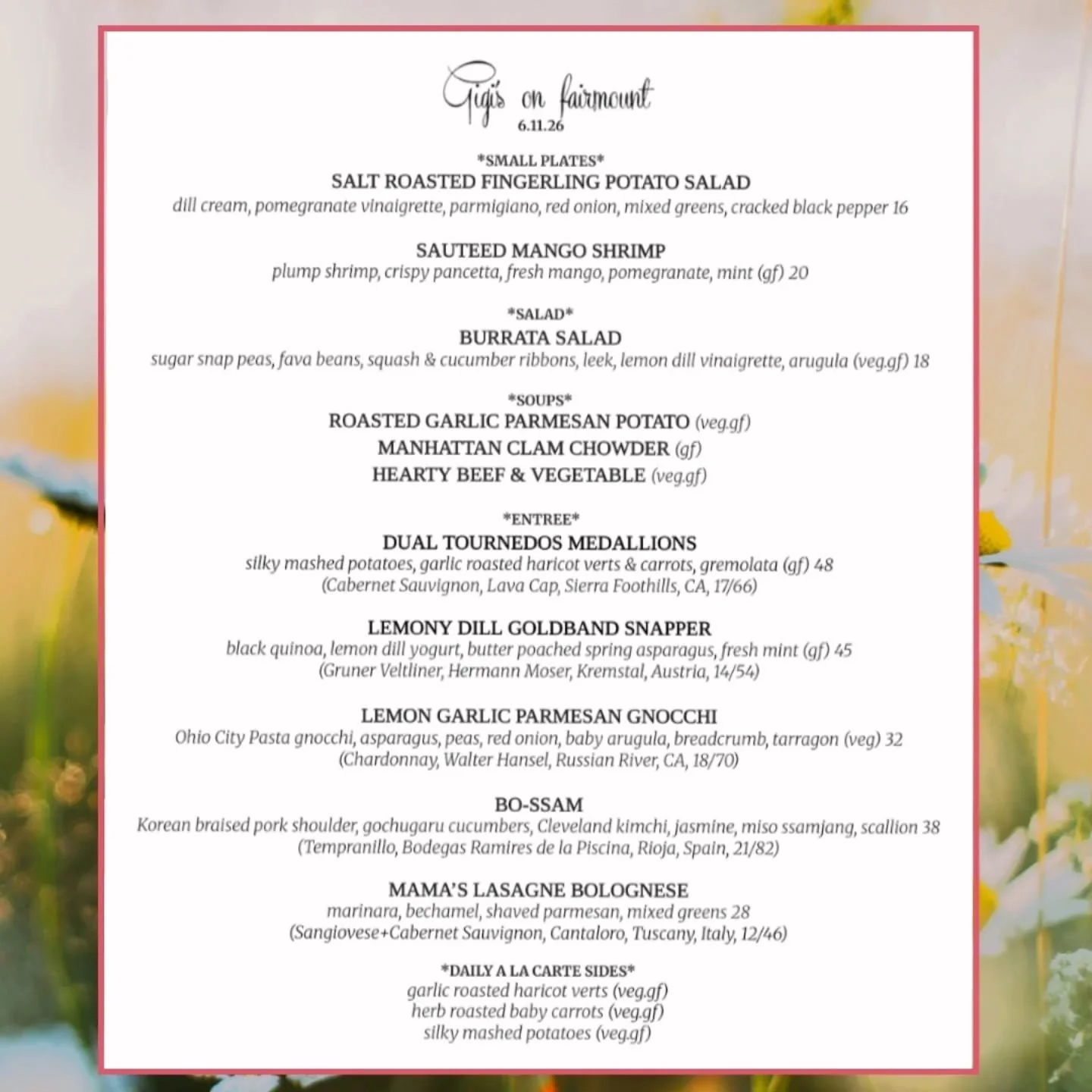 Check out our menu for tonight!