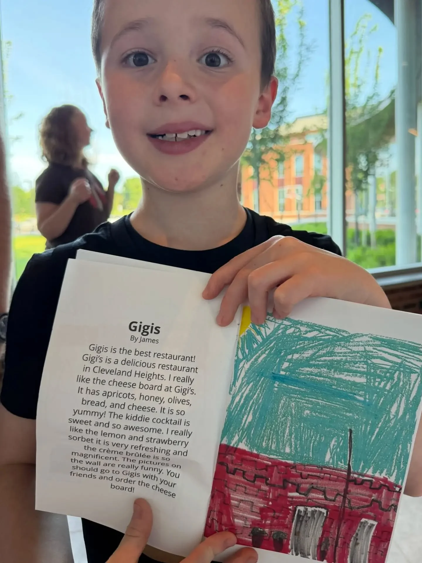 When his teacher asked his class to write about their favorite place in Cleveland, this first grader authored an incredible review of his favorite place! 😍

"Gigi's is the best restaurant! Gigi's is a delicious restaurant in Cleveland Heights. 
