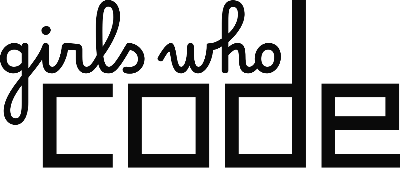 Black and pink text that says 'girls who code' in a stylized font.