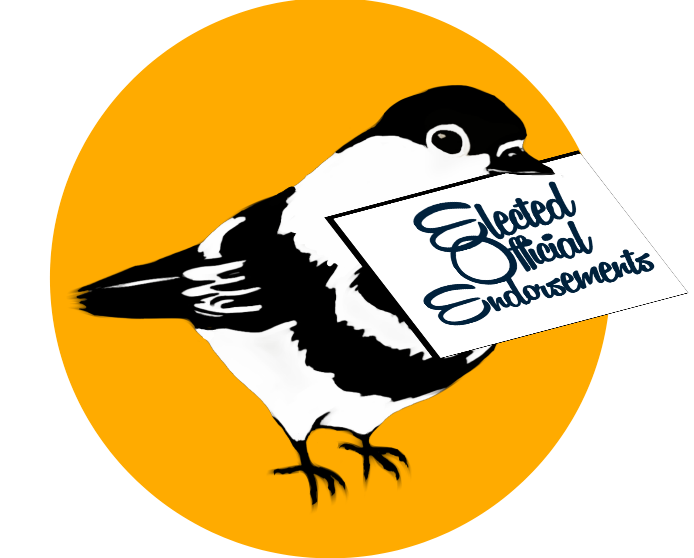 Chickadee holding a slip of paper with Elected Endorsements written on it.