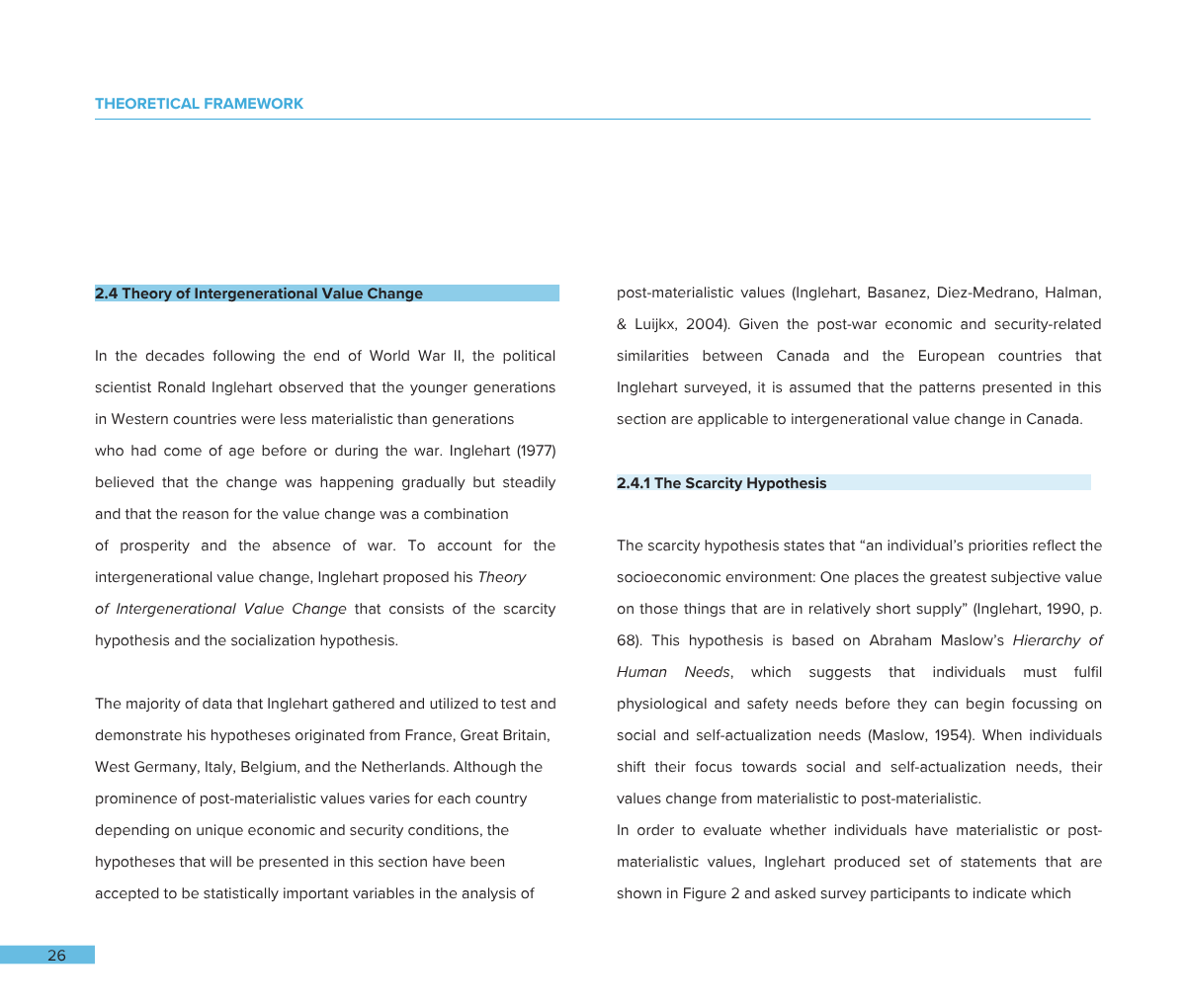 Screenshot of a technical research paper discussing the theory of intergenerational value change and the scarcity hypothesis.