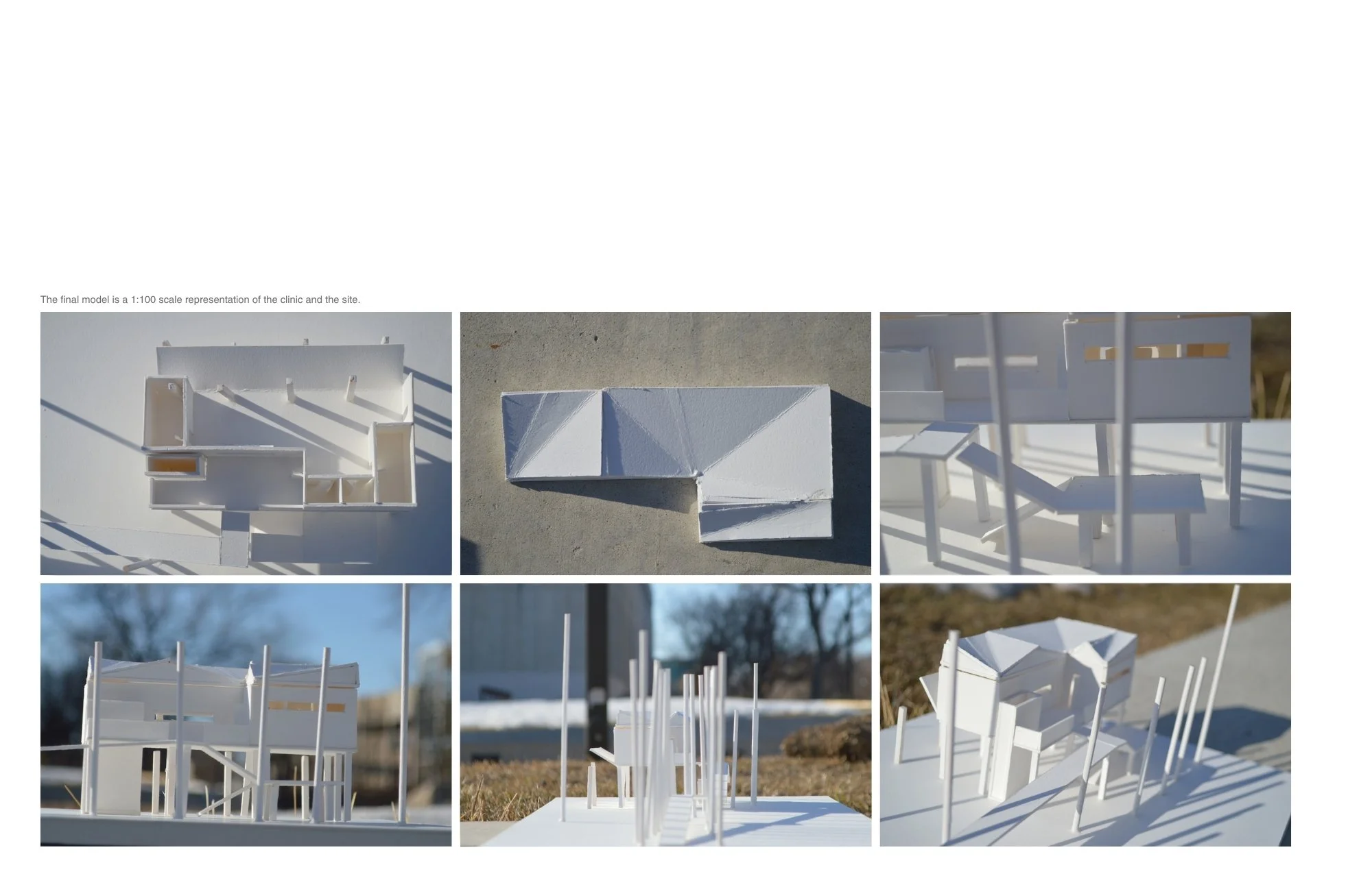 The final model is a 1:100 scale representation of the clinic and the site.