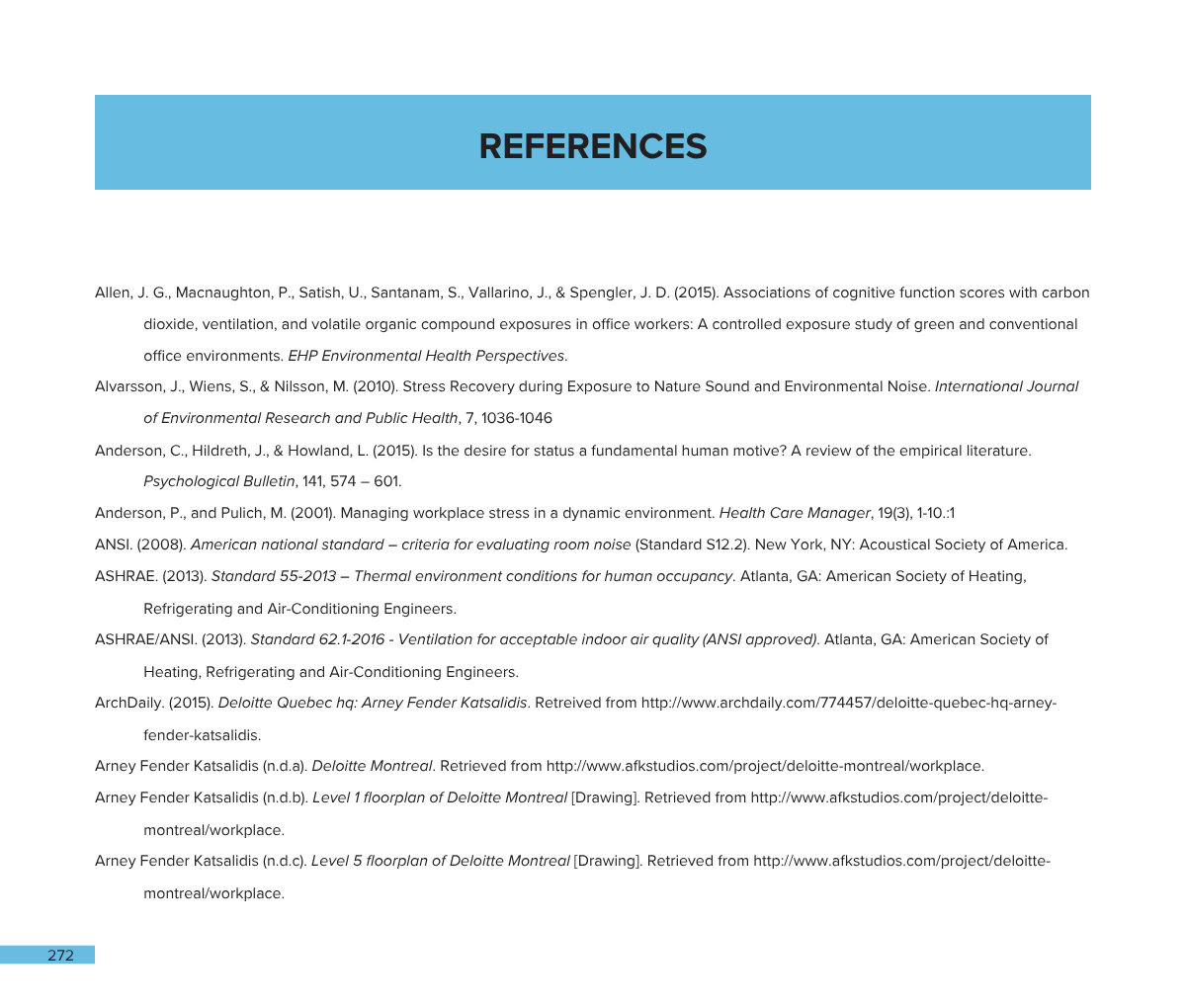A reference list on a page with a blue header that says 'REFERENCES' at the top, followed by multiple citations in a standard academic format.