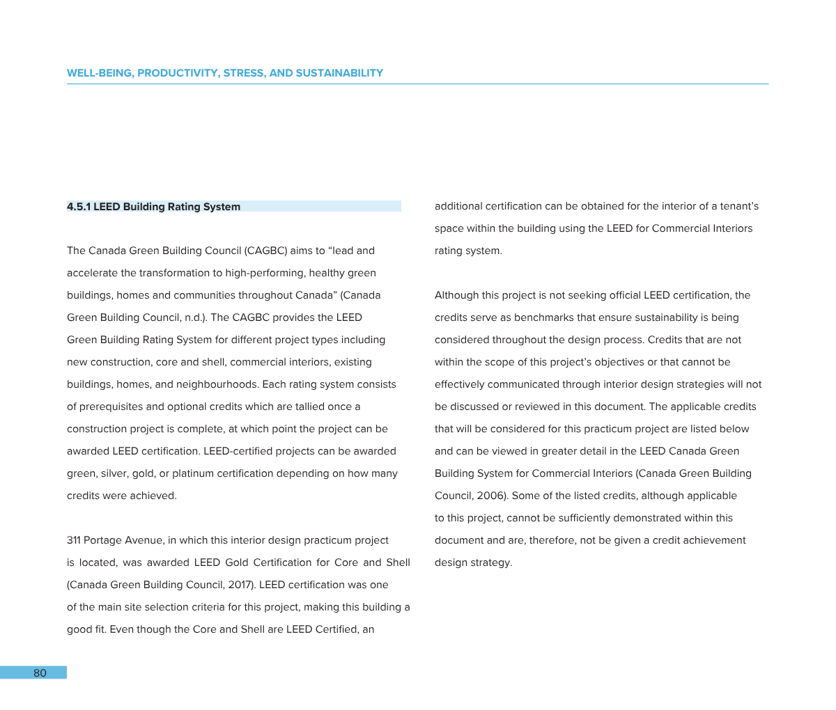 Page from a document discussing LEED certification and building ratings, with section headers in blue and body text in black on a white background.
