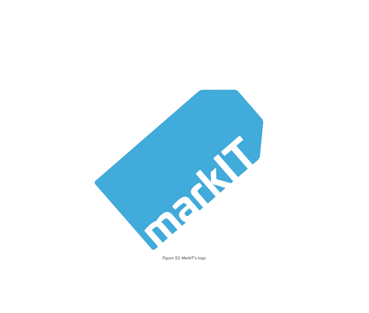 Blue logo with a tag shape and the white text 'marketing' diagonally across it.