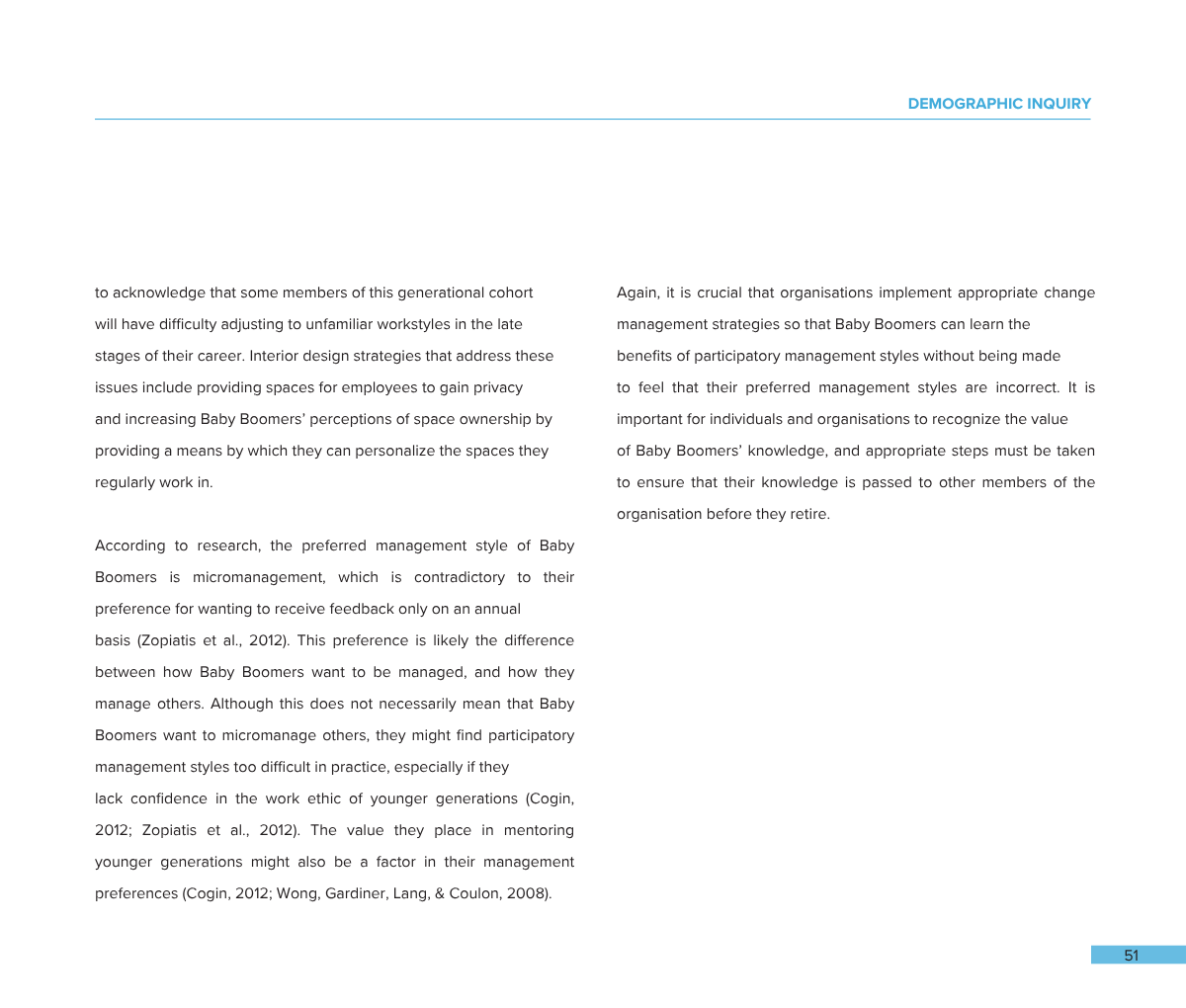 Open document titled 'Demographic Inquiry' with two columns of text, page number 51 at the bottom right corner.