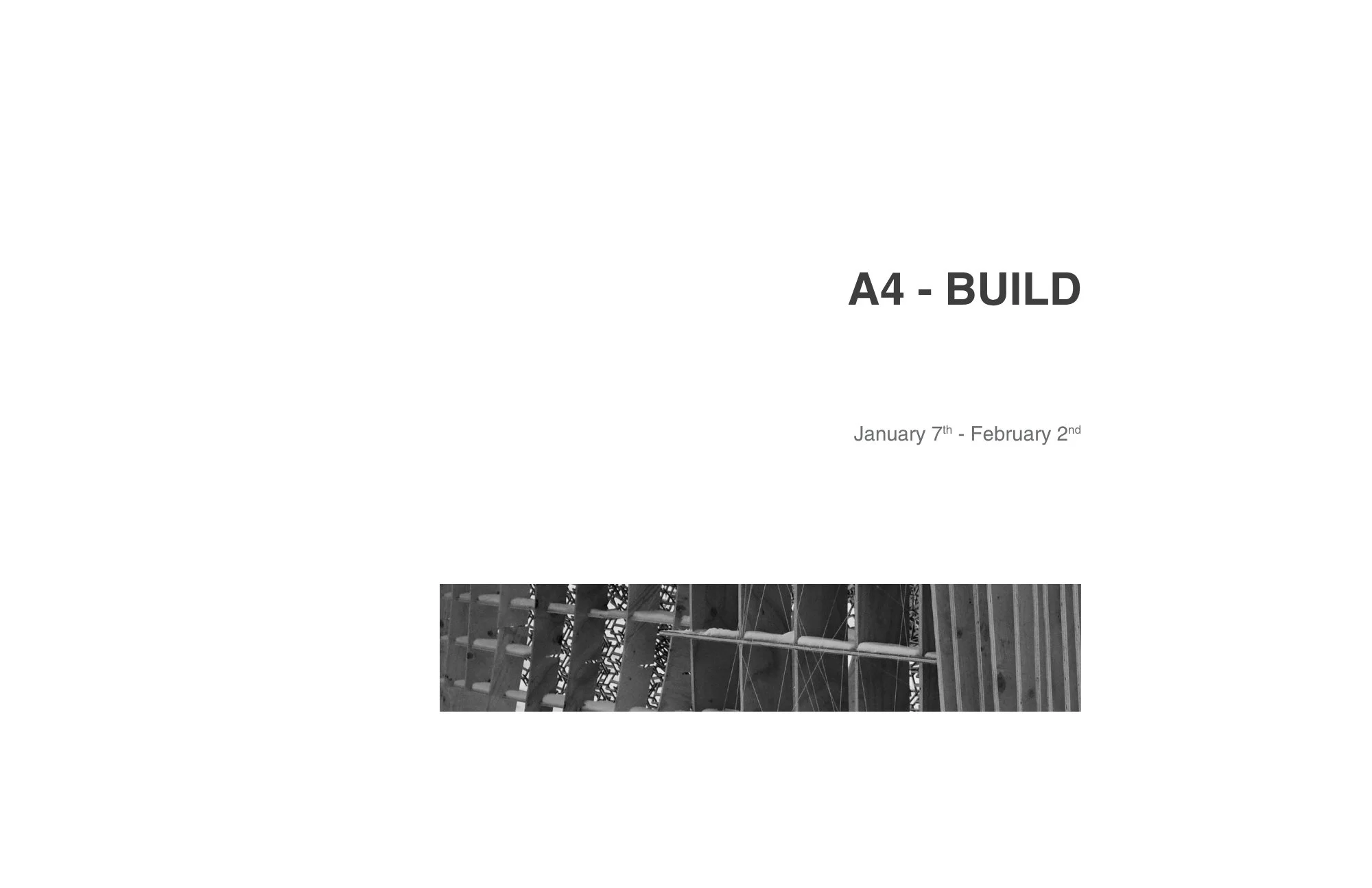 Construction site with scaffolding and building materials in black and white.