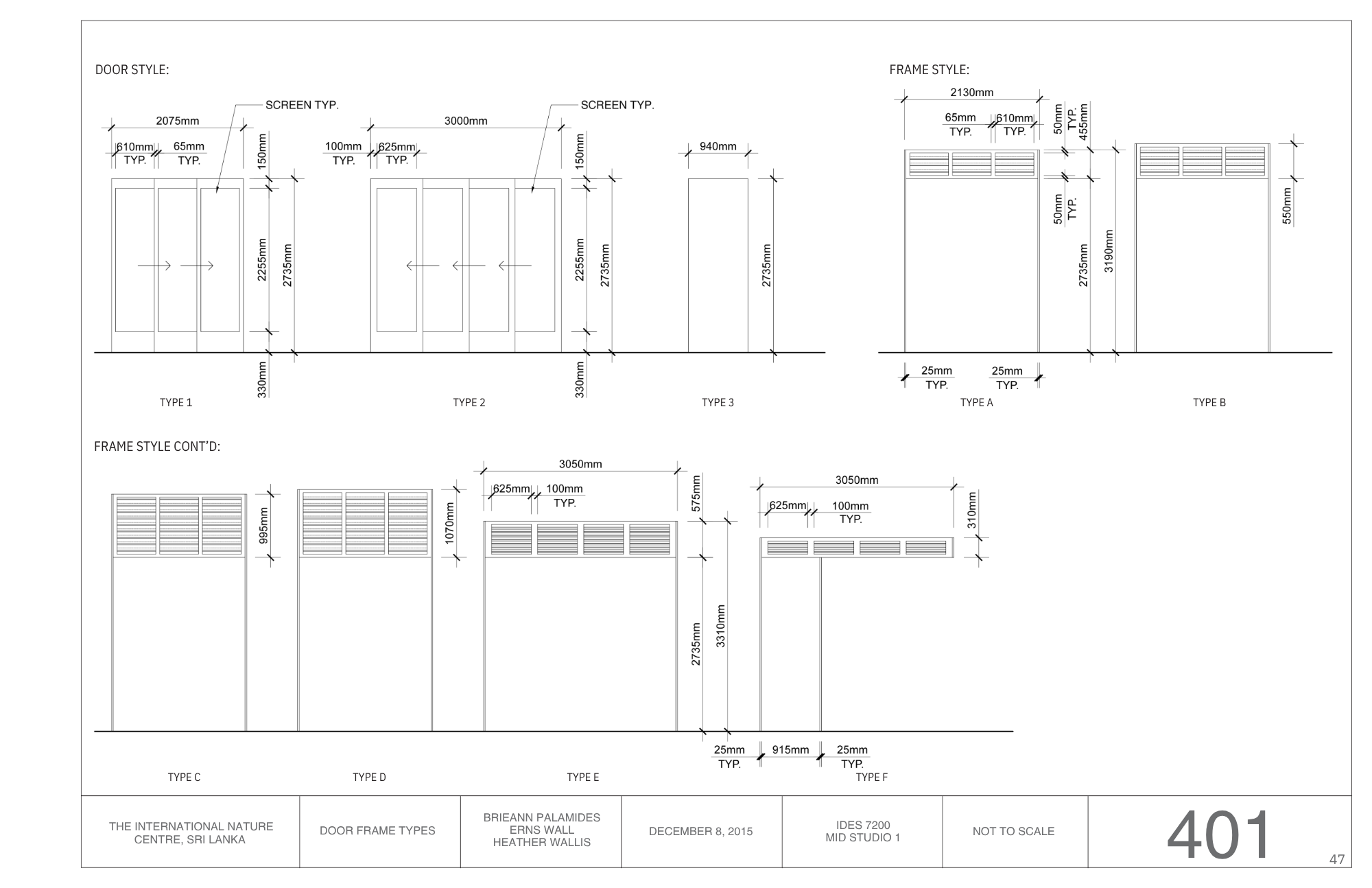 A detailed technical drawing of various door frame styles with measurements and specifications.
