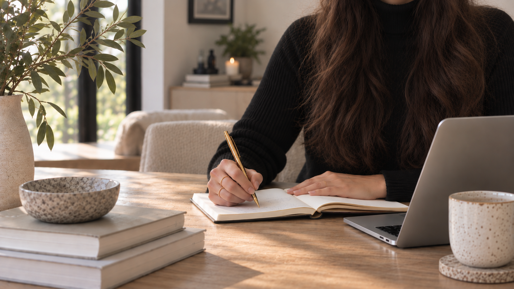 Female therapist in NY NJ taking notes on perfectionism, anxiety, relationship issues.