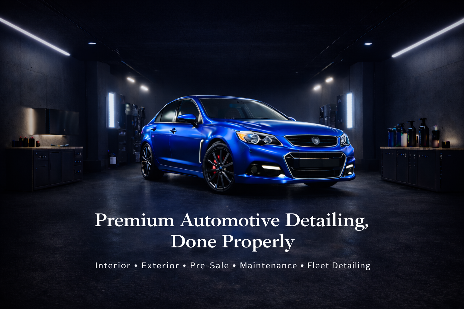 Blue Holden Commodore receiving premium car detailing service by J&E Precision Detailing