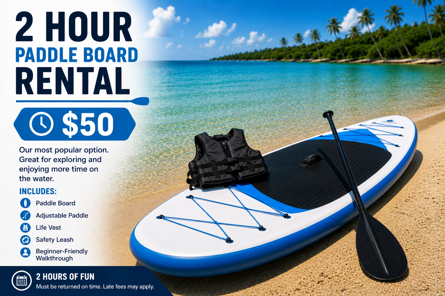 2 Hour Paddle Board Rental
