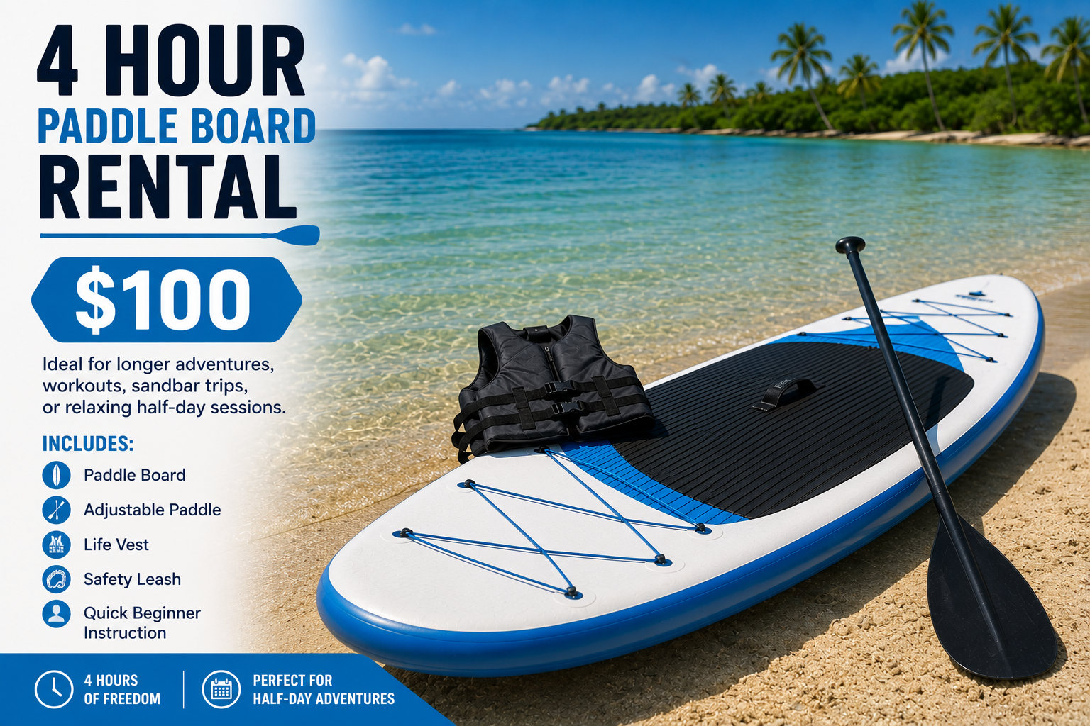 4 Hour Paddle Board Rental