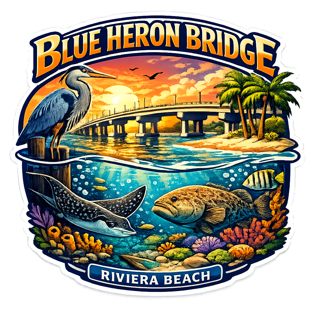 Blue Heron Bridge Sticker - 7"x7" Vinyl
