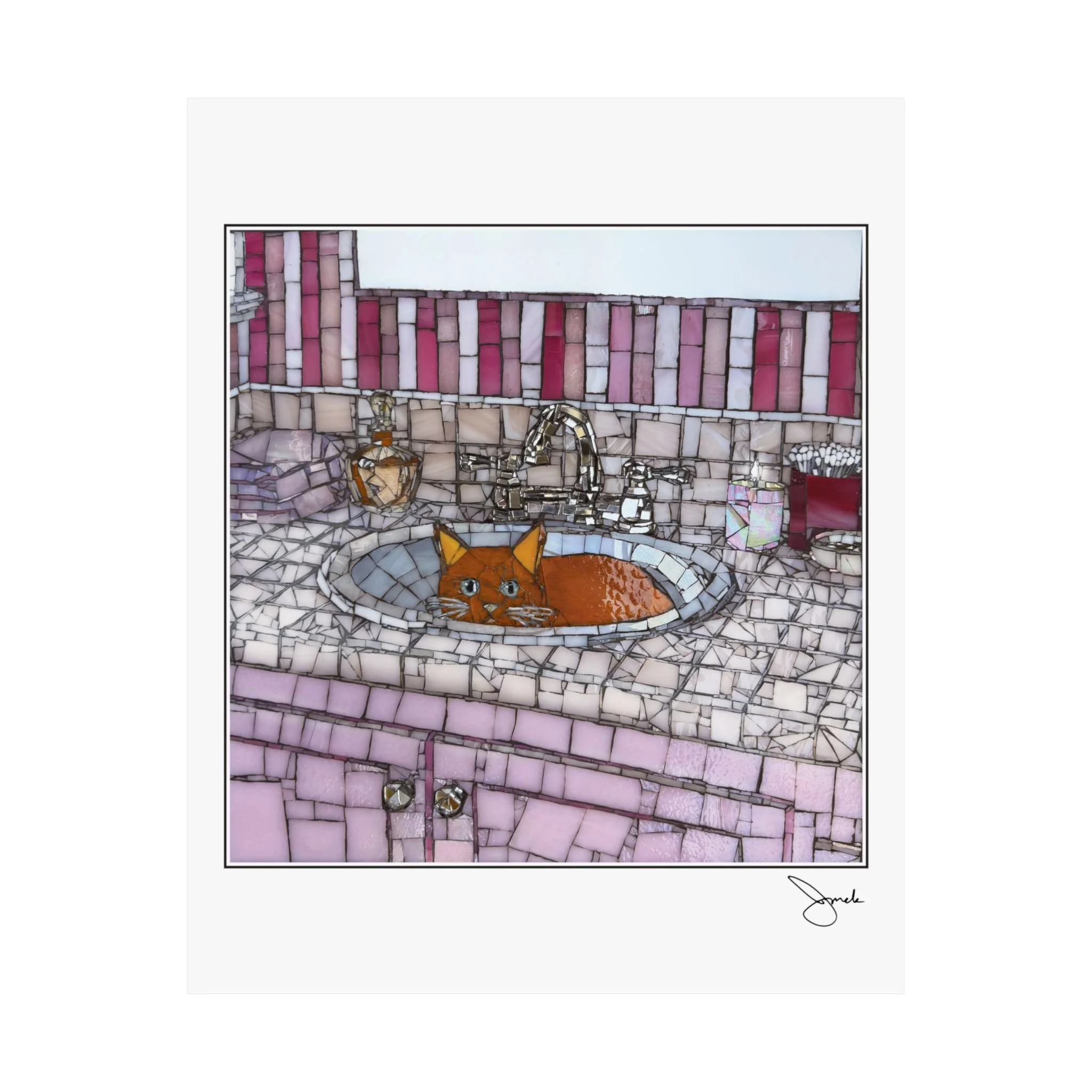 Grouted Pink Bathroom Sink Cat - Limited Print