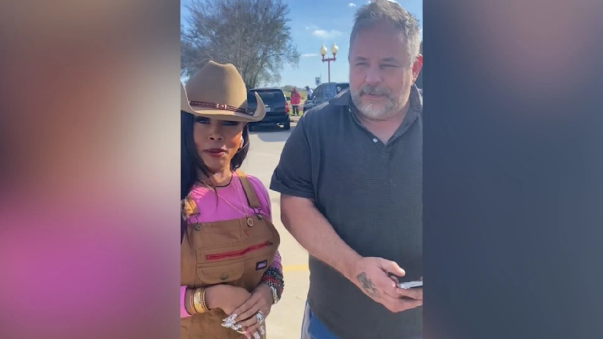 Dr. Candice Matthews speaks with voters outside Port Arthur polling location during primary voting