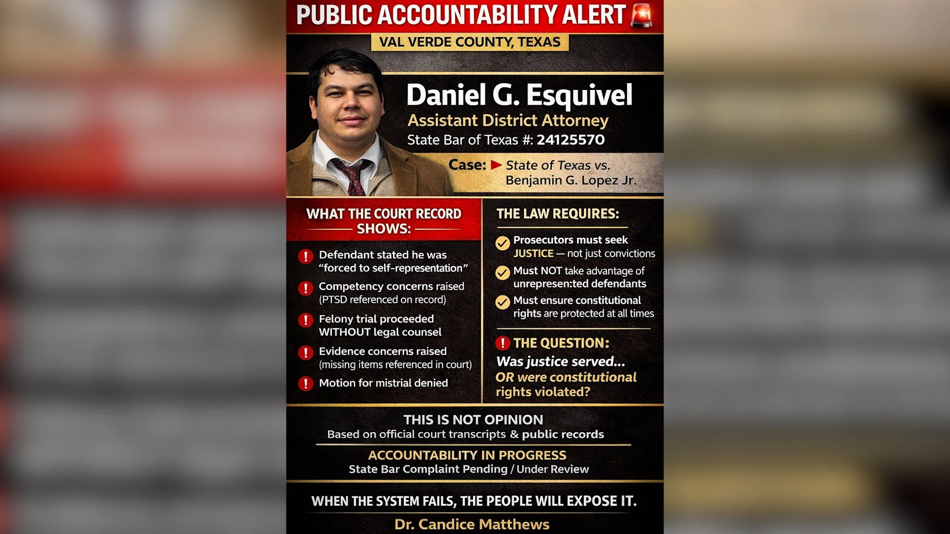 Dr. Matthews raises concerns over Del Rio prosecution involving self-represented defendant