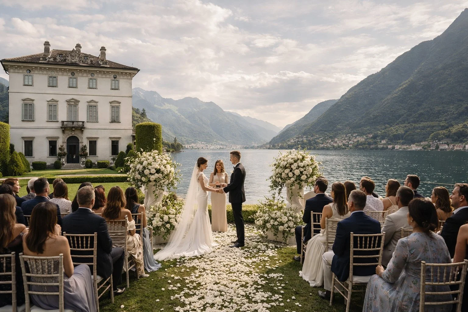 Invitati in riva al lago in una villa sul Lago di Como
