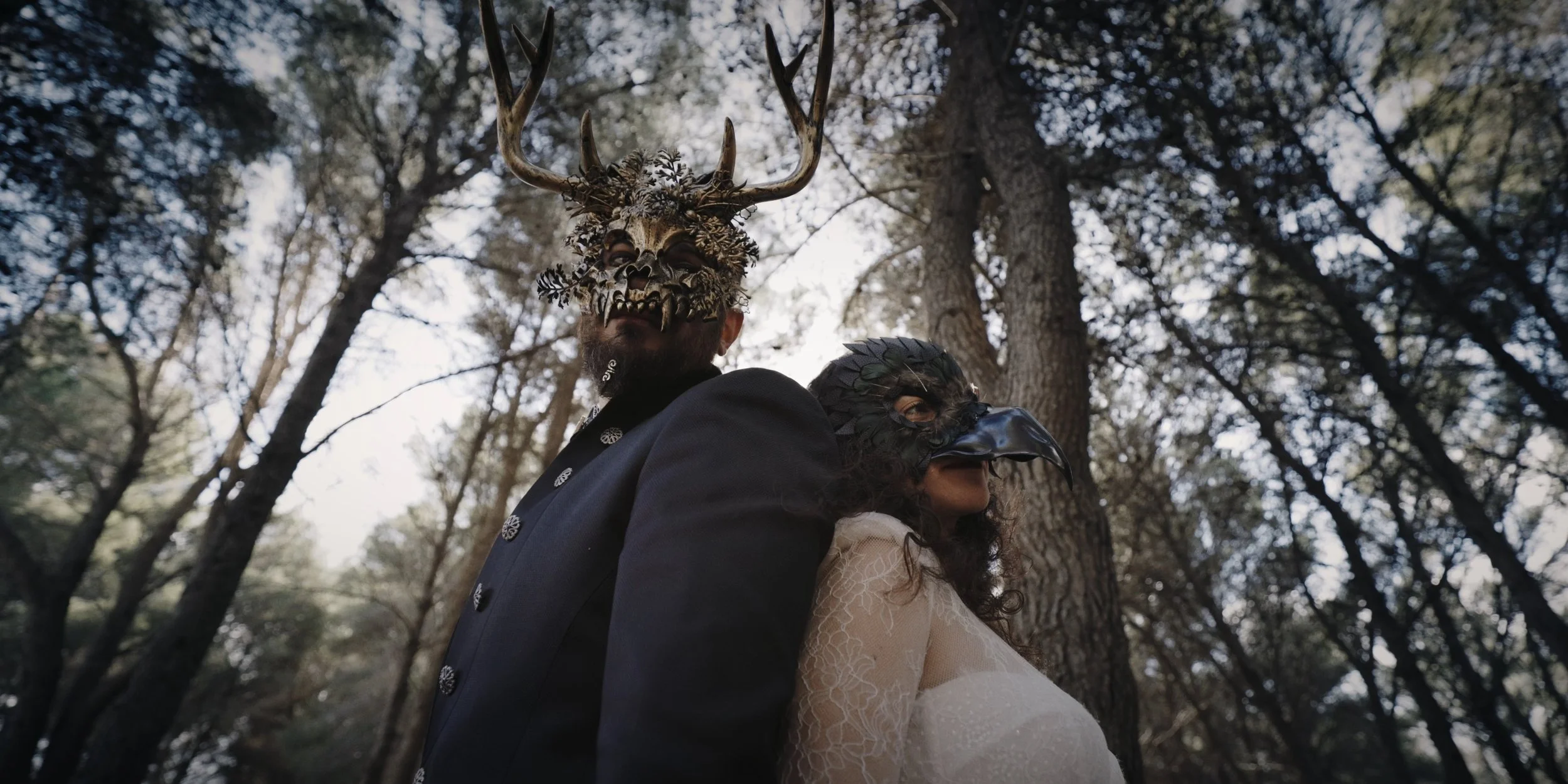 Halloween themed wedding in Sicily with unique masks and stunning autumn landscapes. A creative and memorable destination wedding celebration.